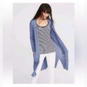 J. Crew Linen Blend Juliette Collarless Blue Open Front Cardigan Size M